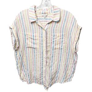 Lucky Brand Pastel Multicolor Stripe Summer Top Split Back Size Medium Cute Tie